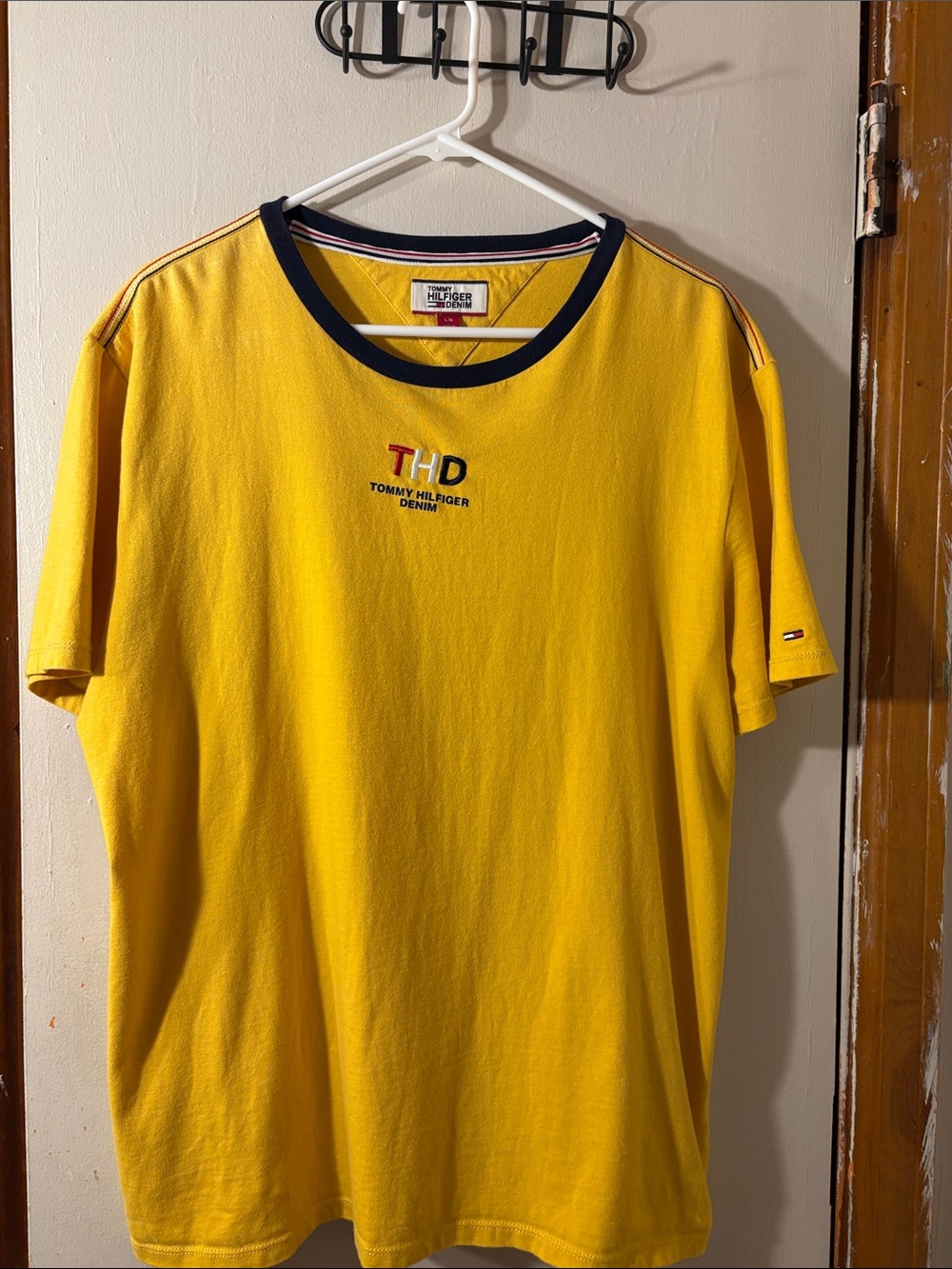 Tommy Hilfiger Yellow Crew Neck Tee with Navy Trim